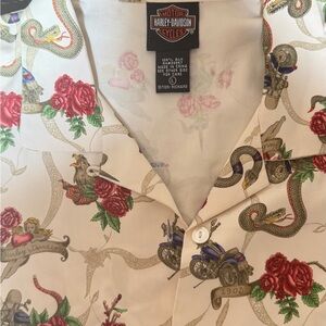Harley-Davidson Cream Floral Snake Women's Button Down Shirt